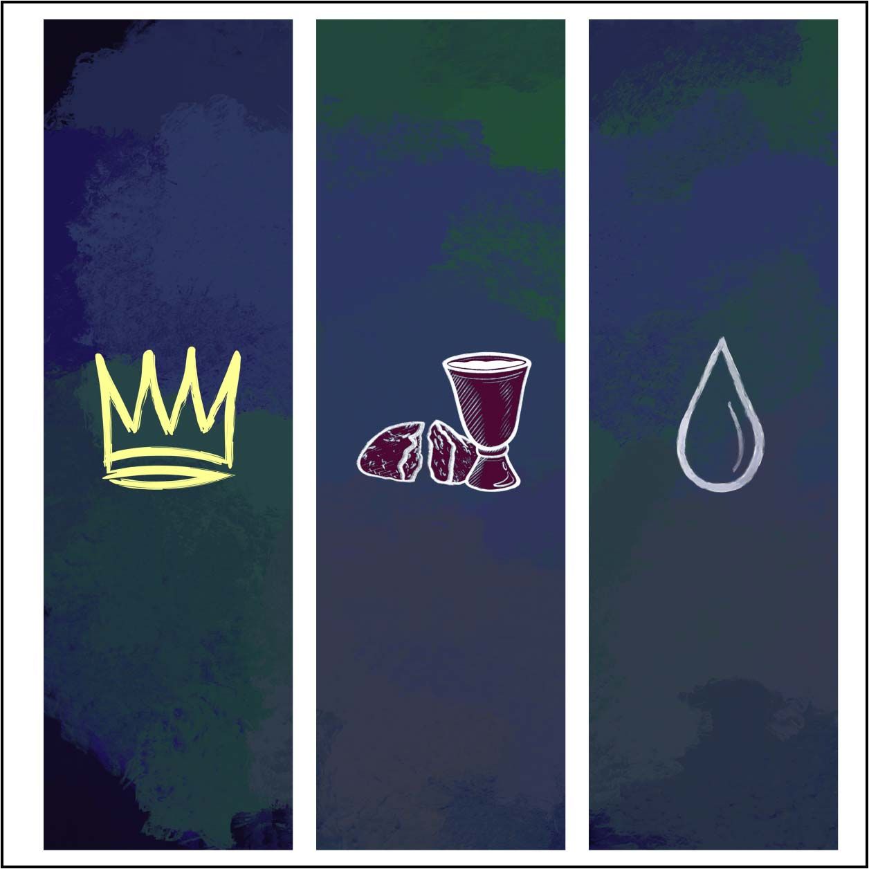 A crown , a cup of wine , and a drop of water