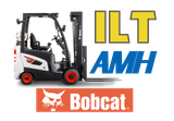 Bobcat forklift with ILT AMH logo and orange Bobcat banner on a white background