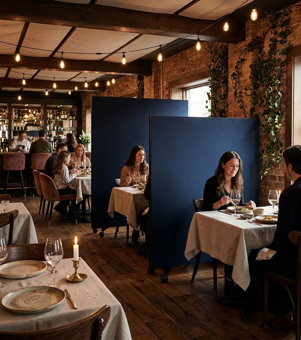Skærmvægge der dæmper støj i restaurant akustik