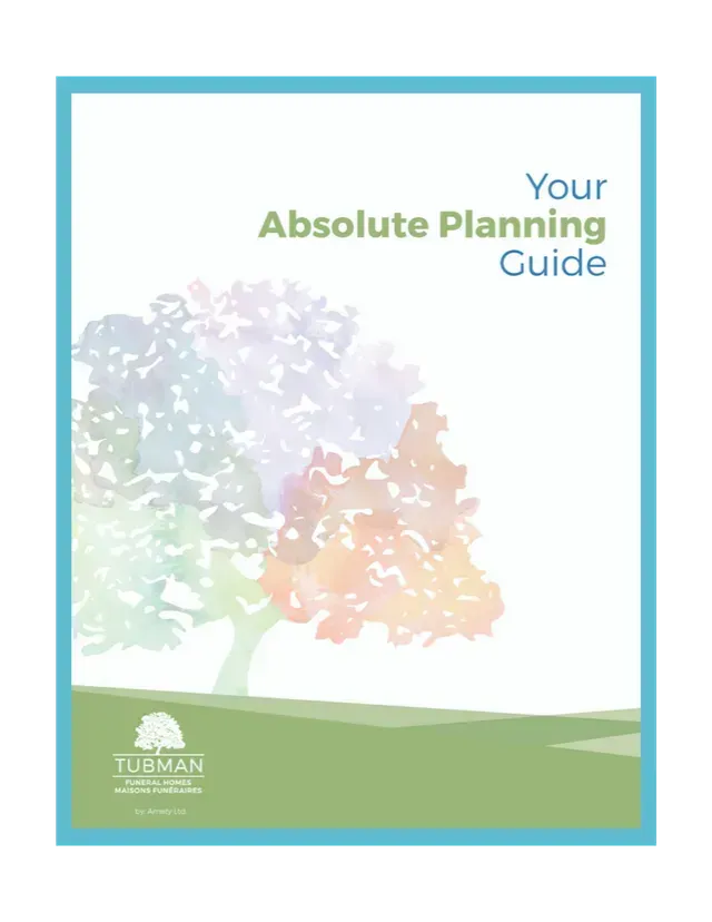 Cover titled “Your Absolute Planning Guide” with watercolor tree and teal border
