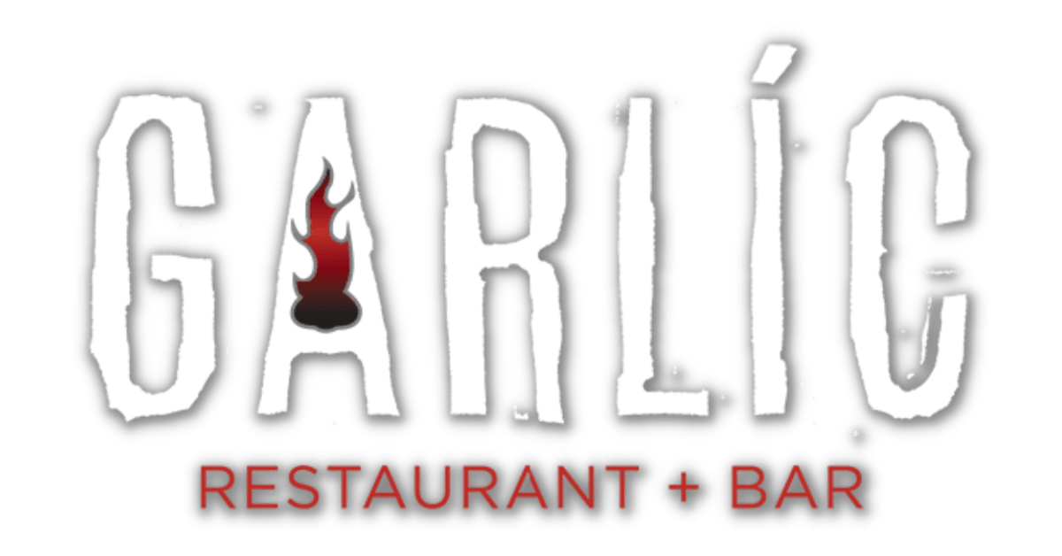 The logo for garlic restaurant and bar has a red flame on it.