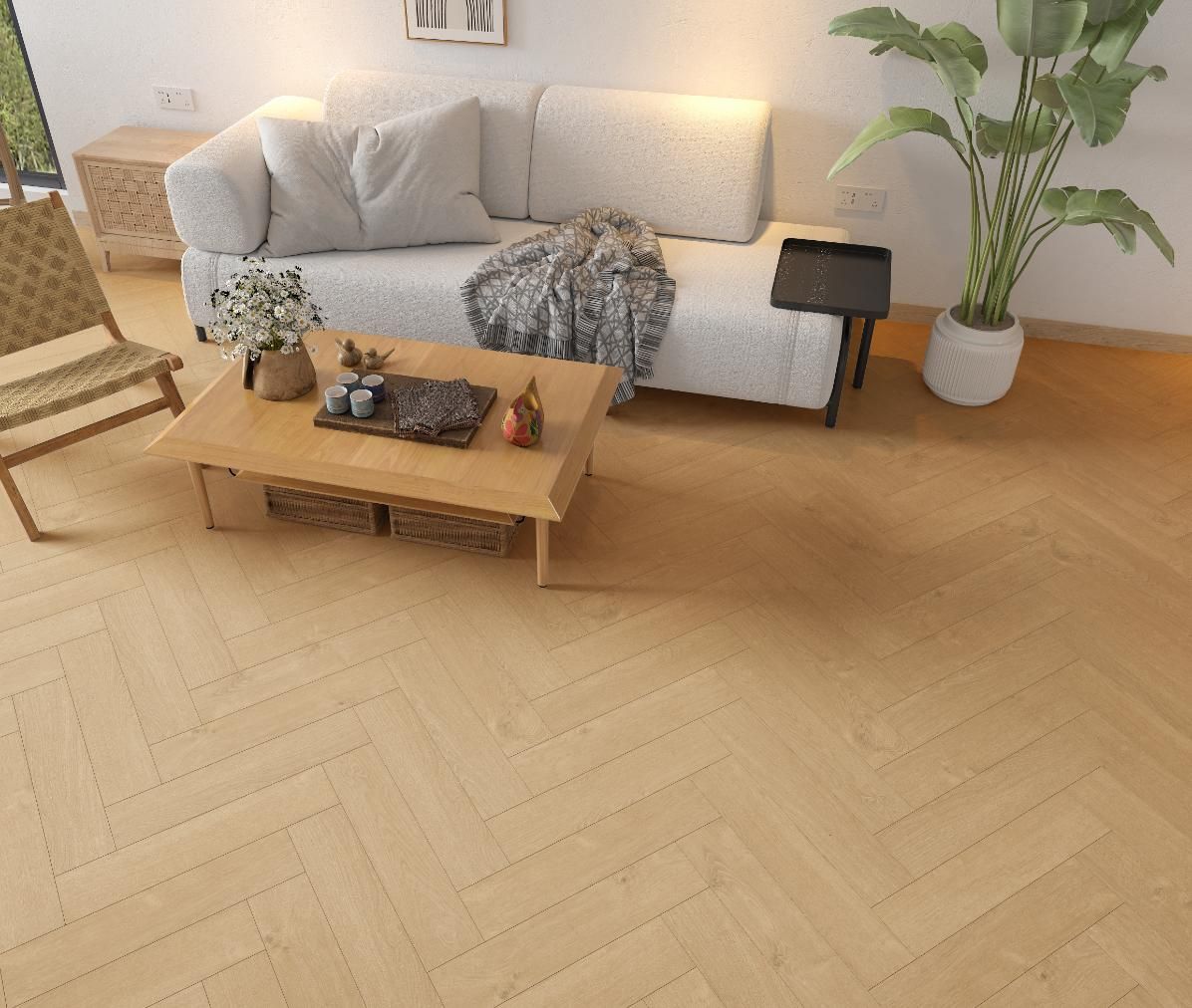 A Living Room With A Couch , Coffee Table , Chair And Plant — Flooring Suppliers in Port Macquarie, NSW