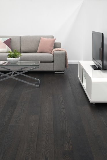 Dark Oak Timber Flooring in Living Room — Flooring Suppliers in Port Macquarie, NSW