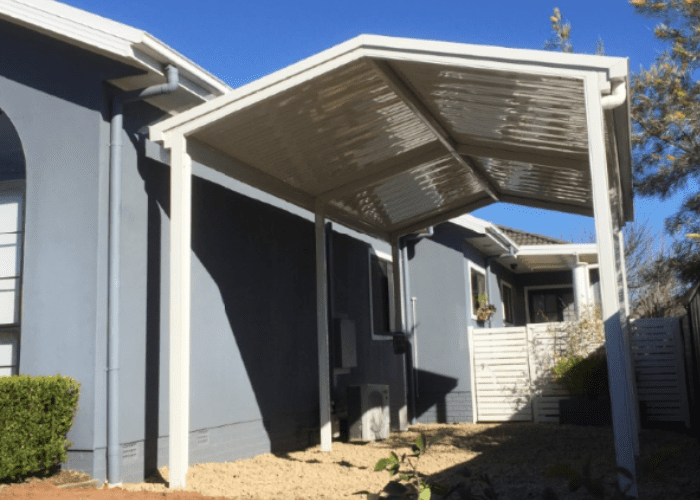 Patio Cover Attached to a Gray House — Narellan Home Improvement Centre In Tamworth, NSW