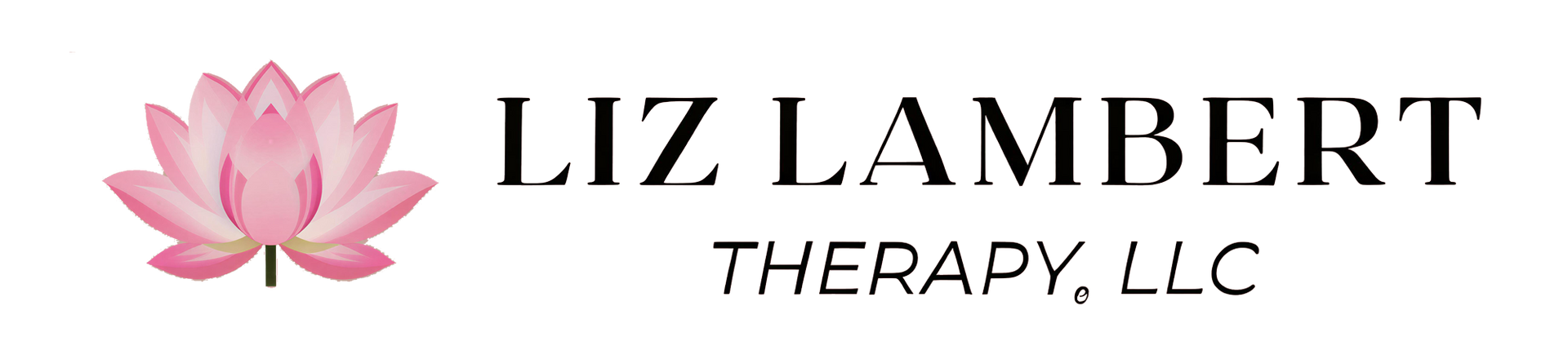 Pink lotus logo beside &ldquo;Liz Lambert Therapy, LLC&rdquo; in black text