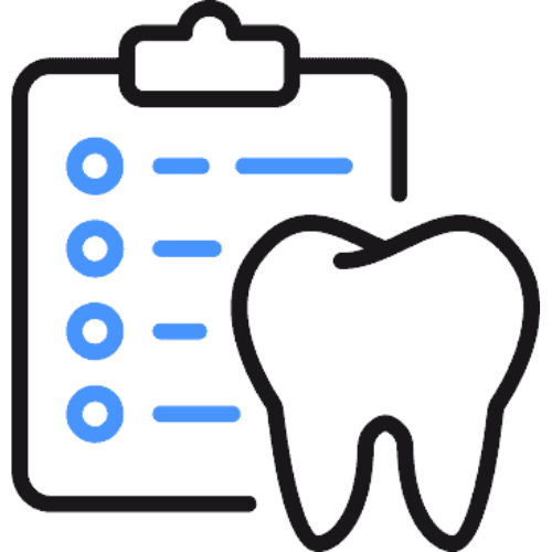 A tooth is sitting next to a clipboard with a list on it.