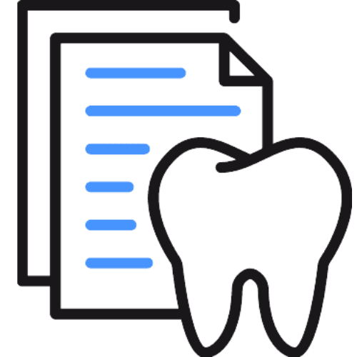 An icon of a tooth next to a piece of paper.