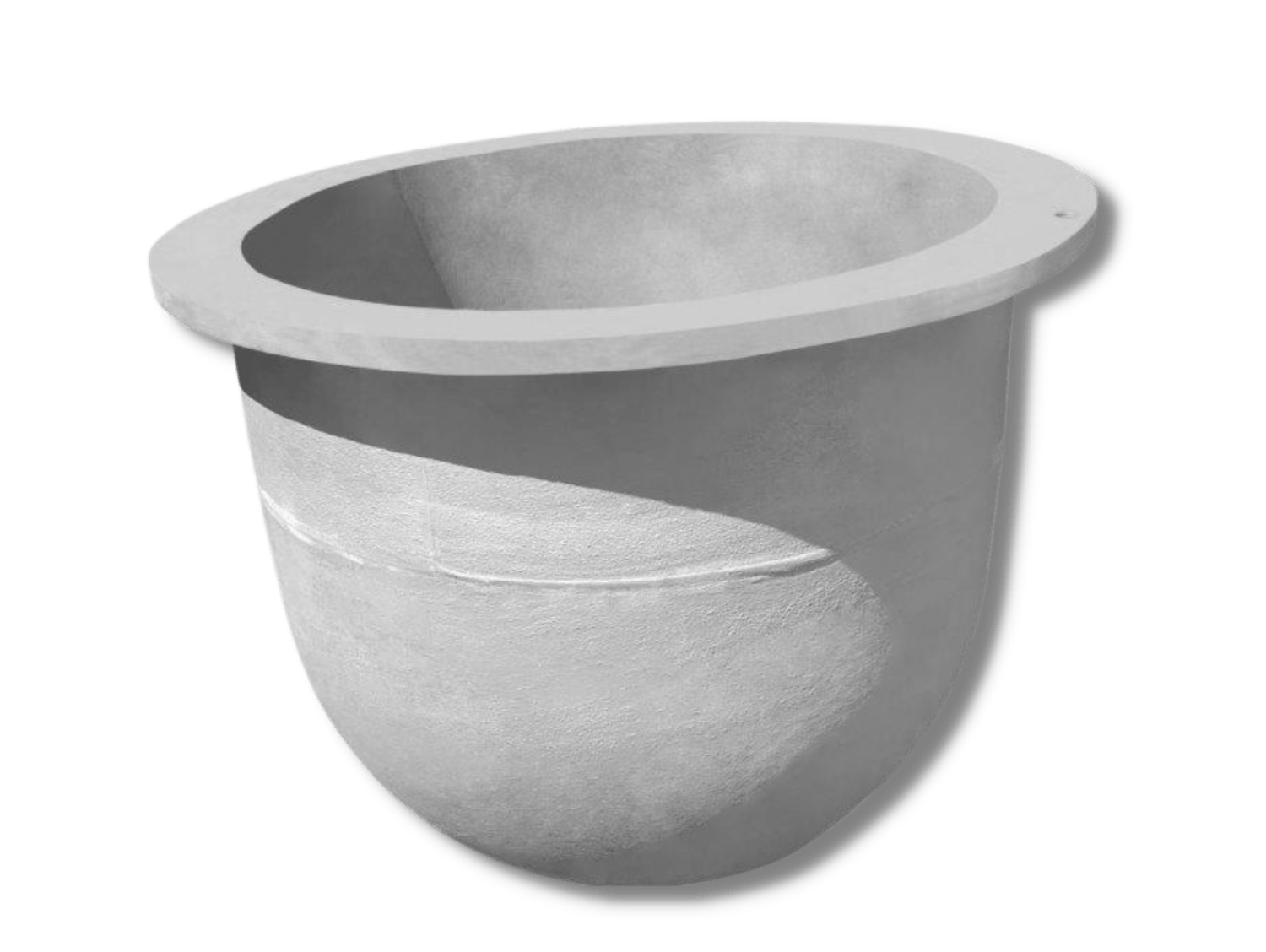A gray bowl with a white rim on a white background
