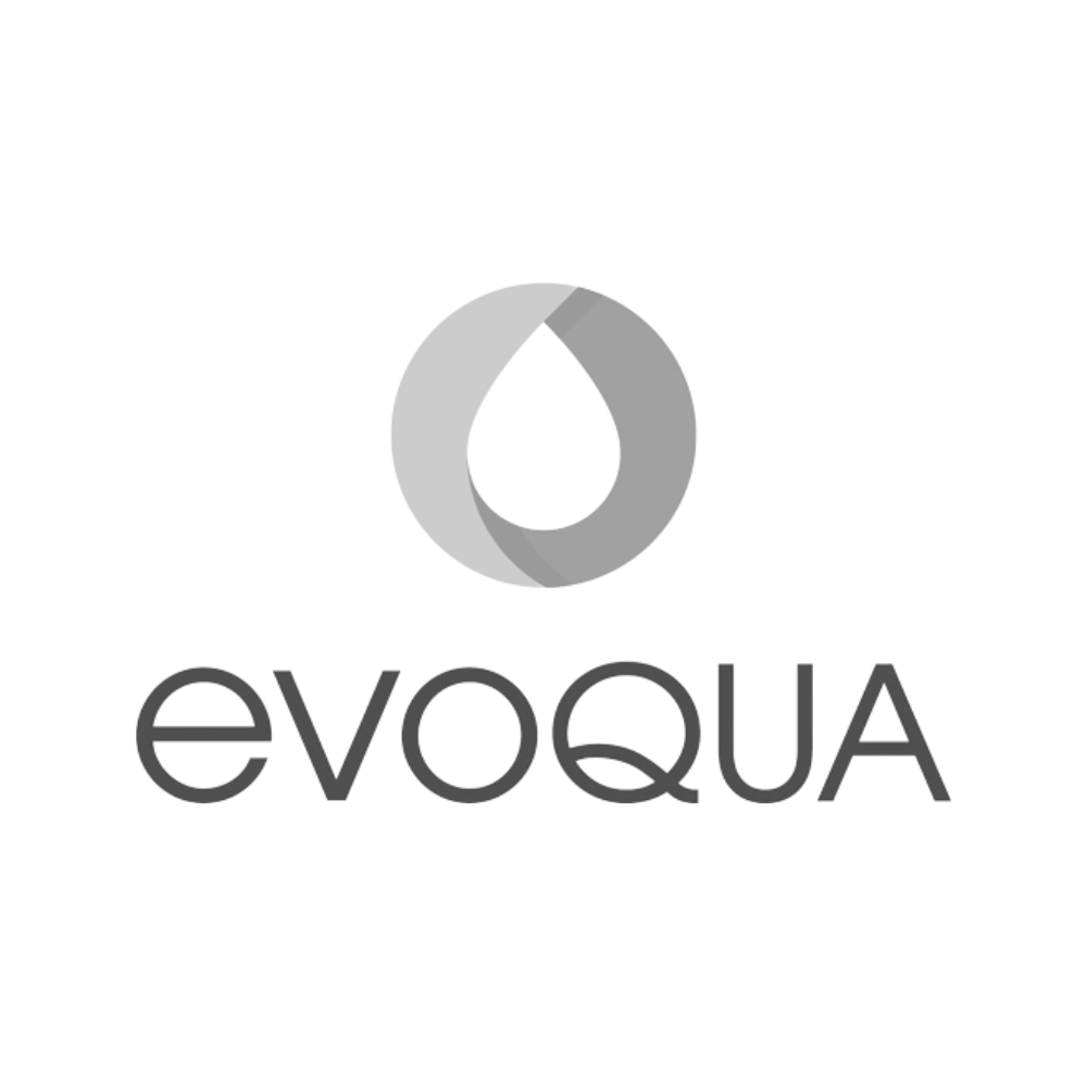 The logo for evoqua is a drop of water in a circle.
