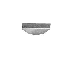 A close up of a metal object on a white background.