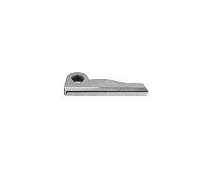 A metal piece with a hole in the middle on a white background.