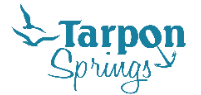 The tarpon springs logo is blue and has a bird on it.