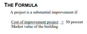 FEMA 50% appraisal substantial improvement = cost of improvement project > 50 percent market value of the building