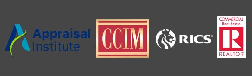 Three logos for appraisal institute ccim and rics realtor