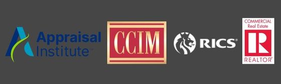 Three logos for appraisal institute ccim and rics realtor