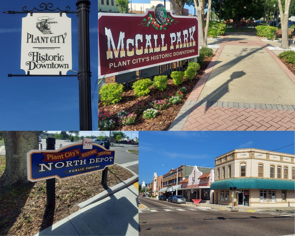 A collage of signs including one that says mccall park