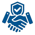 A handshake with a shield and a check mark on it.