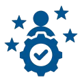 GTZ Plumbing Service LLC - A blue icon of a person standing on top of a gear with stars around it.