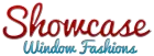 Logo for Showcase Window Fashions, with the word "Showcase" in red script and "Window Fashions" in blue script below.