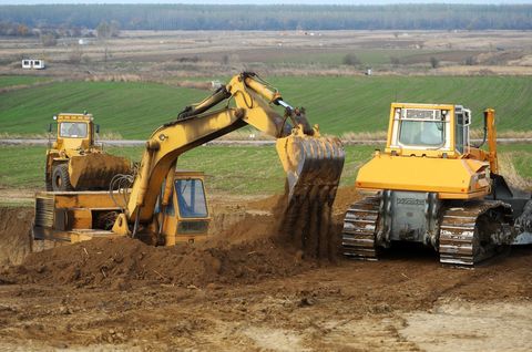 construction trucks in the site