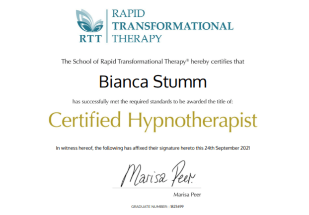 Certified Hypnotherapist Zertifikat