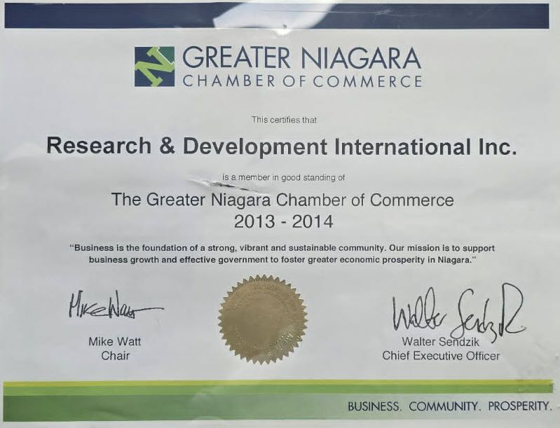Greater Niagara Chanber of Commerce award 2013-2014