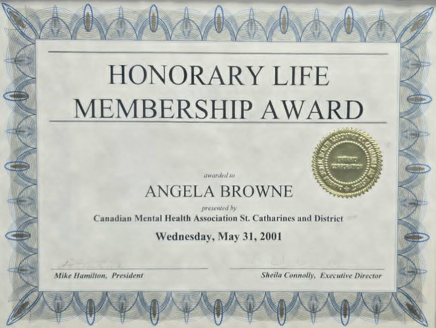 Honary Life Membership Award Angela Browne