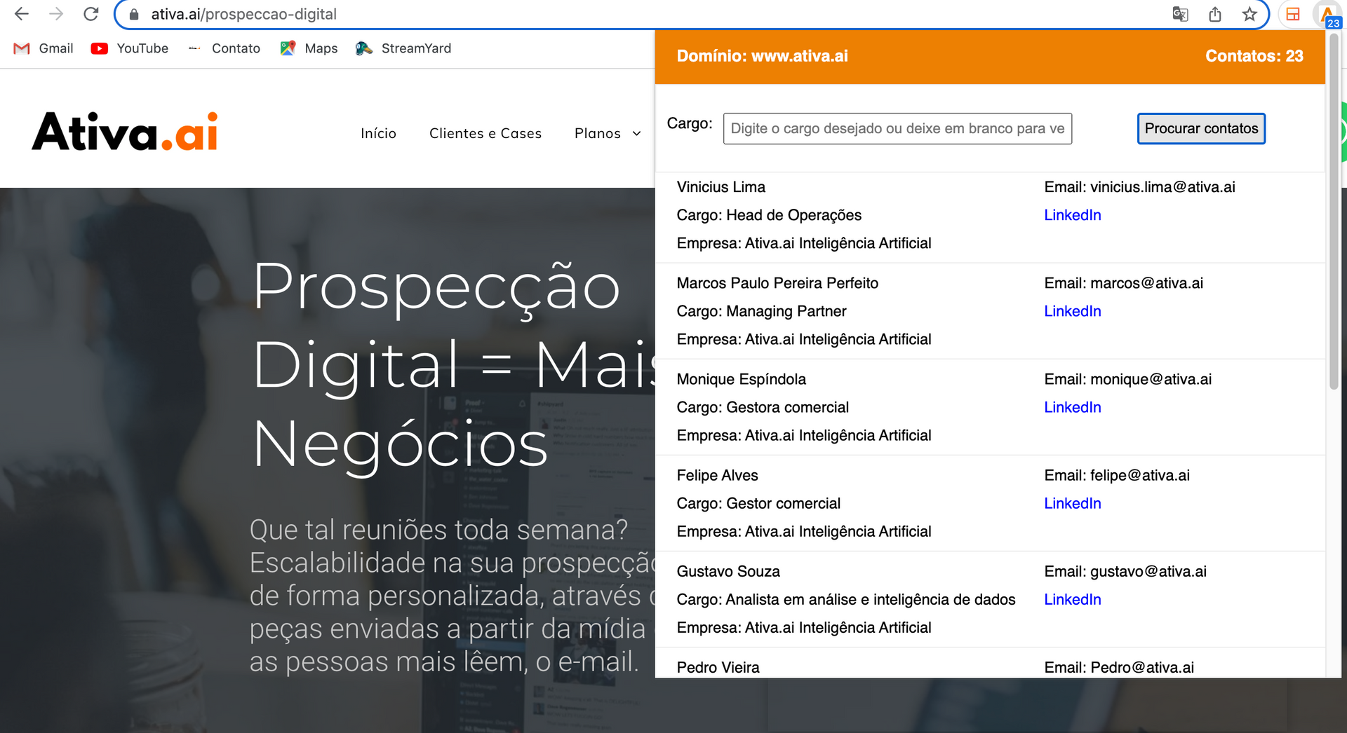Uma tela de computador mostra um site chamado ativa.ai
