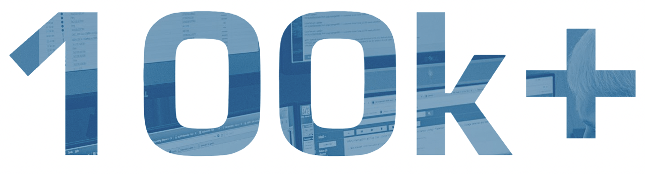 The number 100k + is written in blue letters on a white background.
