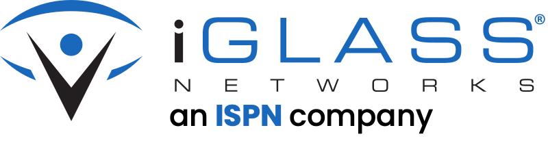 A blue and black logo for iglass networks