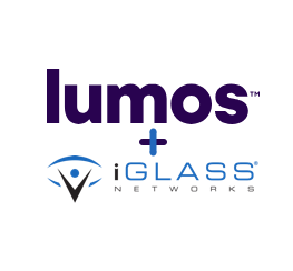 A logo for lumos and iglass networks