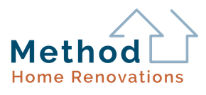 Method Home Renovations logo with teal house roof outline and orange text on white background