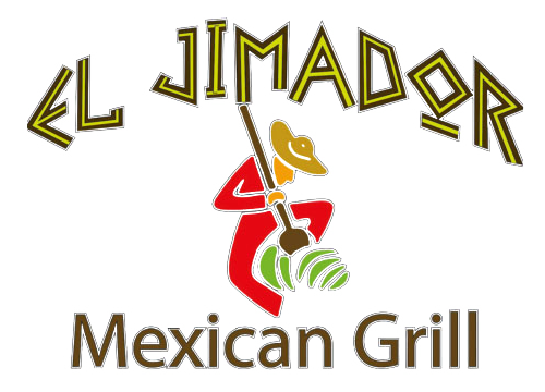 The logo for el jimador mexican grill shows a man playing a guitar.