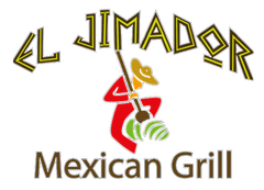 The logo for el jimador mexican grill shows a man playing a guitar.
