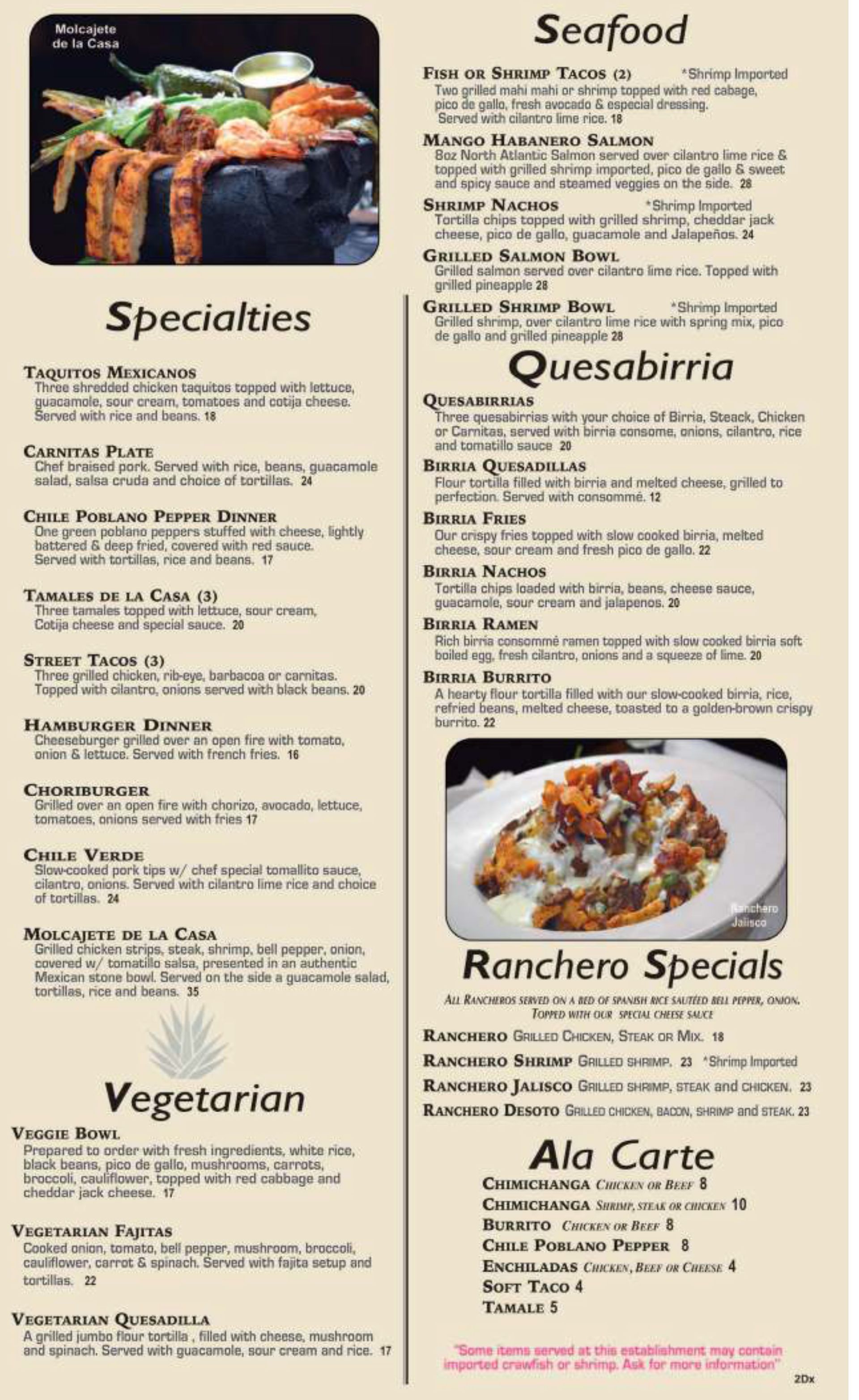 A menu for a restaurant with a picture of a plate of food on it.