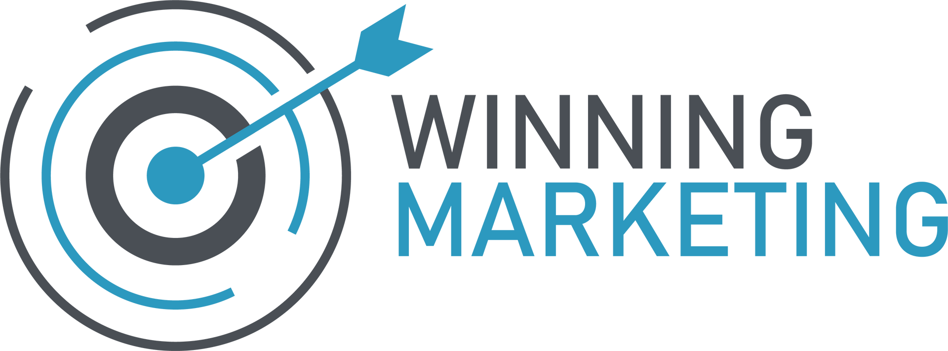 Logo: Target with an arrow and the words "Winning Marketing" in blue and gray.