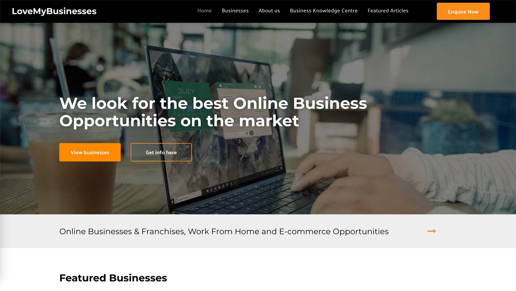 Website homepage with text 