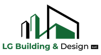 Logo for LG Building & Design, featuring green and black stylized buildings on a white background.
