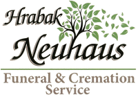 Hrabak Neuhaus Funeral & Cremation Service logo with stylized black text and green leaves