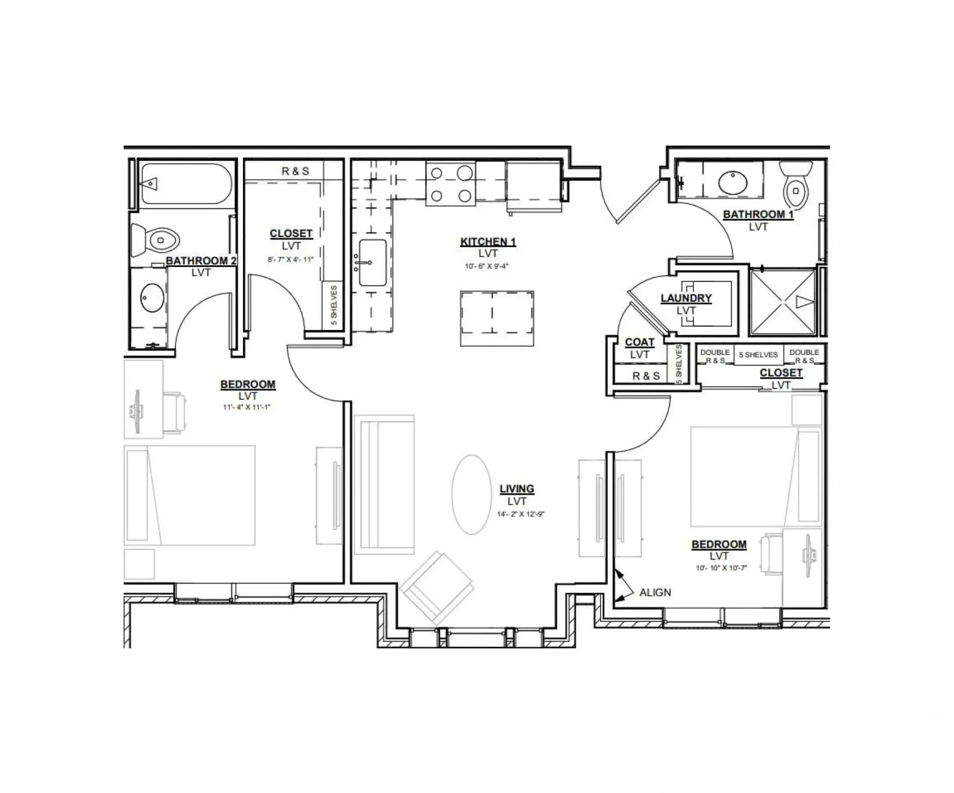 Black-and-white architectural floor plan of a house with labeled rooms and furniture layout.