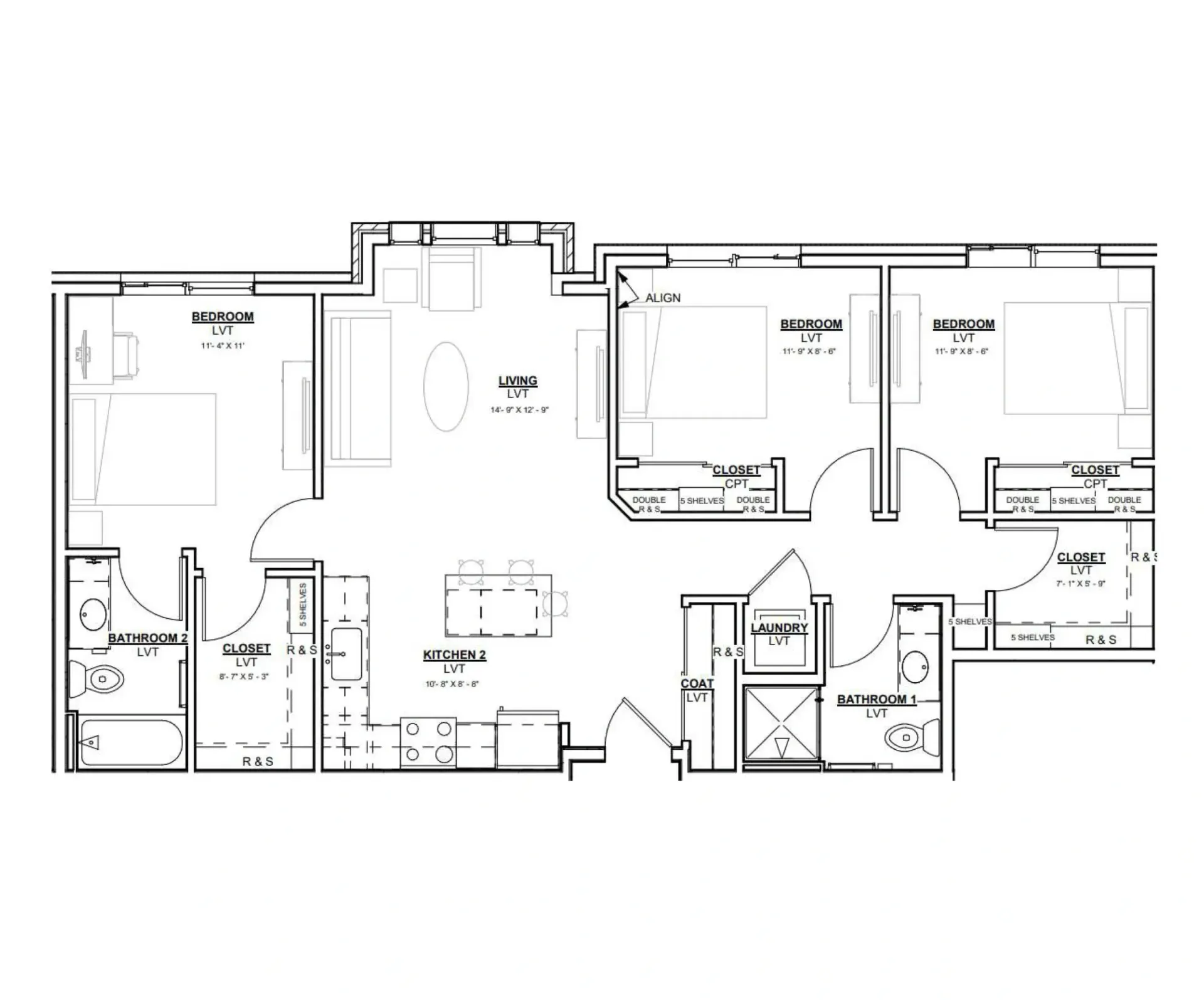 Black-and-white architectural floor plan of a home with multiple rooms and hallways