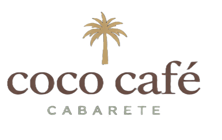Coco Café Cabarete logo with gold palm tree and brown text on white background