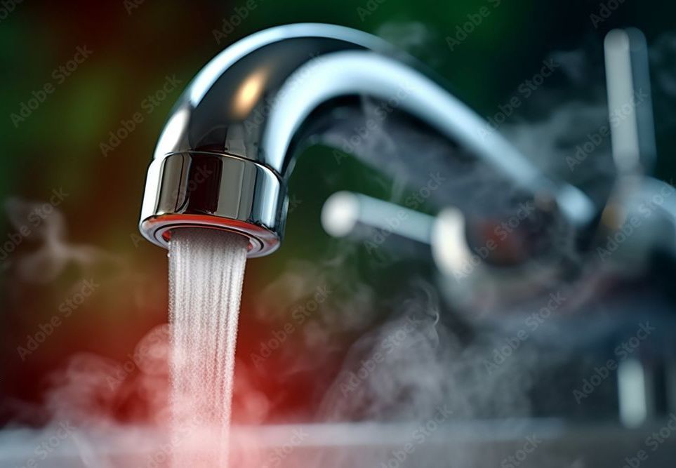 a close up of a hot water faucet with steam coming out of it .