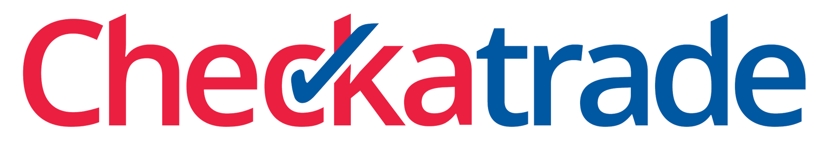 A red and blue checkatrade logo on a white background
