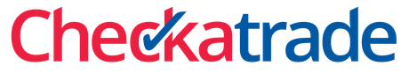 A red and blue checkatrade logo on a white background