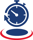 a blue and white stopwatch with a red circle around it .