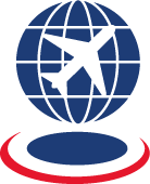 a plane is flying over a globe with a red circle around it .