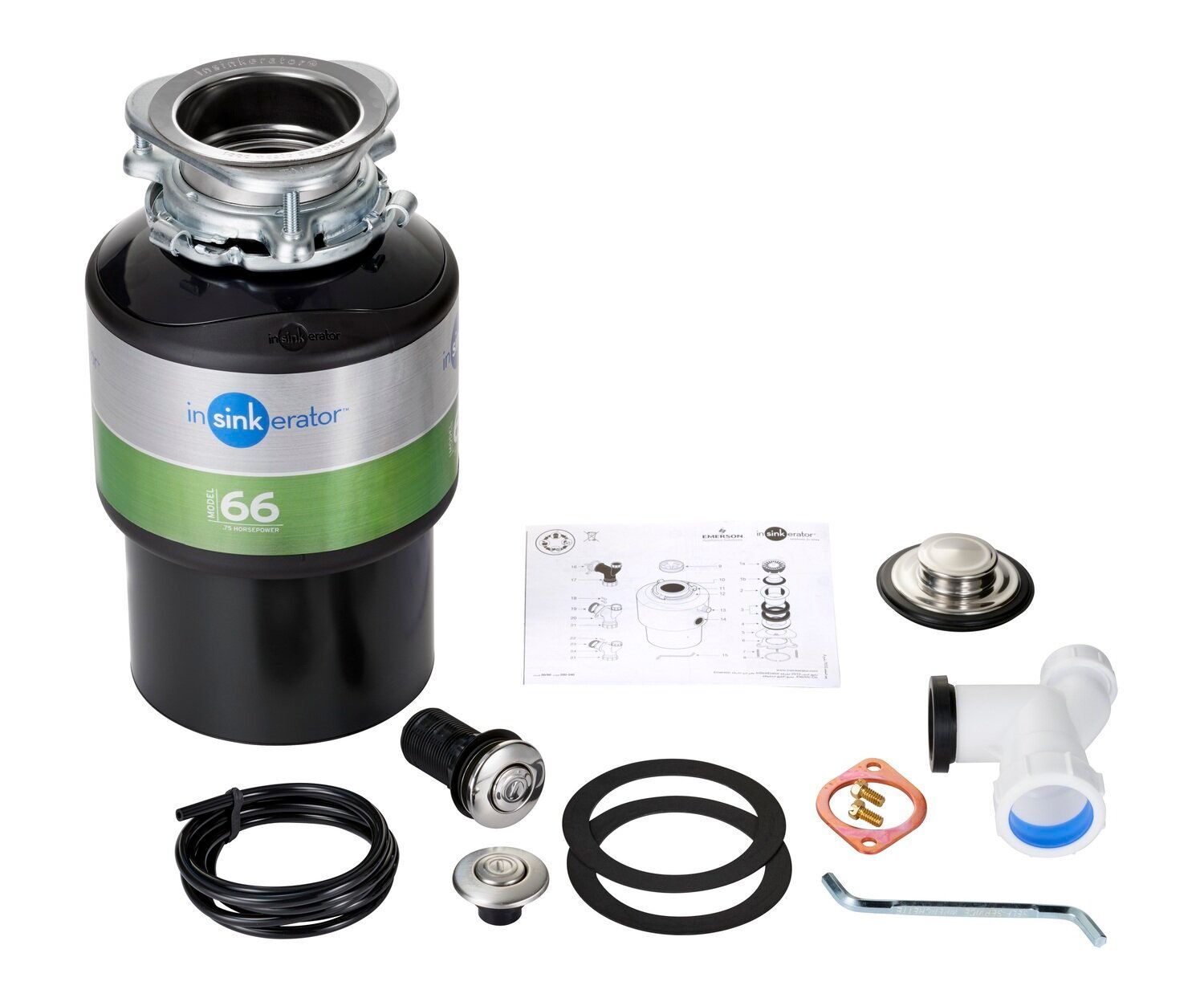 A picture of a garbage disposal and its parts.