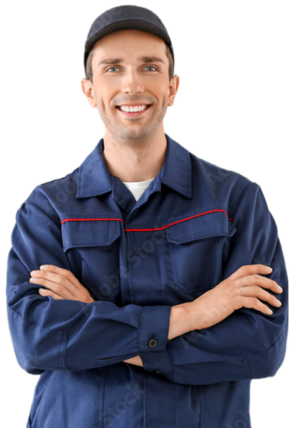 a man in a blue uniform is smiling with his arms crossed