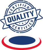 a certified quality stamp with a ribbon around it .